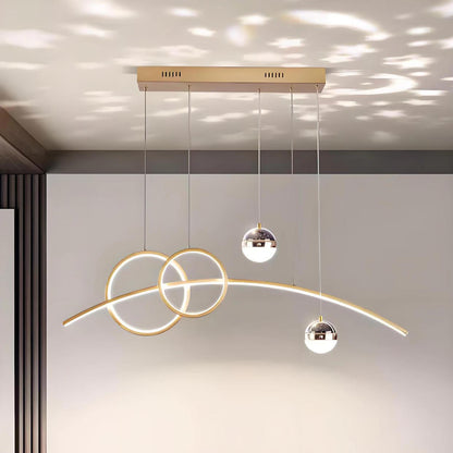 Contemporary Creative Adjustable Starry Sky Projection Curved Straight Aluminum Silicone Acrylic LED Island Light Chandelier For Living Room