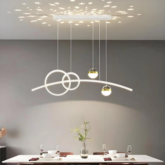 ثريا إضاءة LED من الأكريليك والسيليكون والألومنيوم بتصميم منحني مستقيم بتصميم سماء مرصعة بالنجوم بتصميم إبداعي معاصر لغرفة المعيشة 