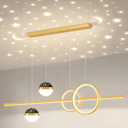 Contemporary Creative Adjustable Starry Sky Projection Curved Straight Aluminum Silicone Acrylic LED Island Light Chandelier For Living Room
