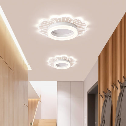 Contemporary Nordic Round Flower Iron Acrylic LED Flush Mount Ceiling Light For Hallway