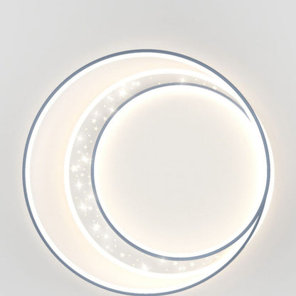 Contemporary Creative Iron Aluminum Acrylic Starry Sky Round Hollow Out LED Flush Mount Ceiling Light For Living Room
