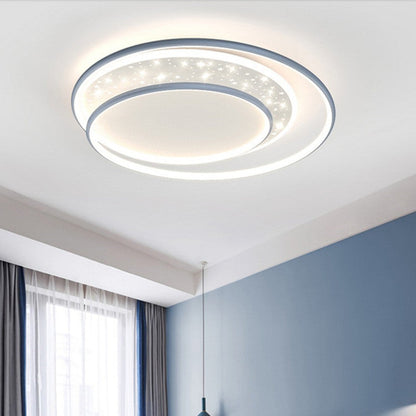 Contemporary Creative Iron Aluminum Acrylic Starry Sky Round Hollow Out LED Flush Mount Ceiling Light For Living Room
