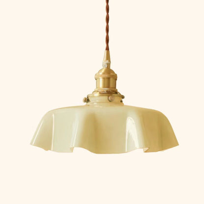 Traditional Vintage Brass Glass Petal 1-Light Pendant Light For Dining Room