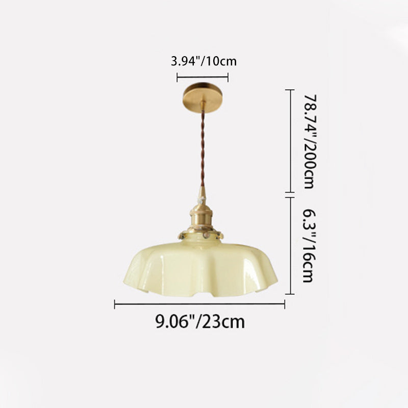 Traditional Vintage Brass Glass Petal 1-Light Pendant Light For Dining Room