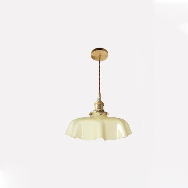 Traditional Vintage Brass Glass Petal 1-Light Pendant Light For Dining Room