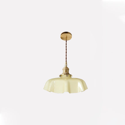 Traditional Vintage Brass Glass Petal 1-Light Pendant Light For Dining Room