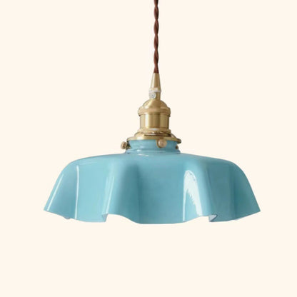 Traditional Vintage Brass Glass Petal 1-Light Pendant Light For Dining Room