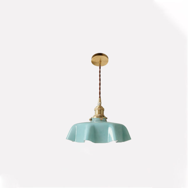 Traditional Vintage Brass Glass Petal 1-Light Pendant Light For Dining Room