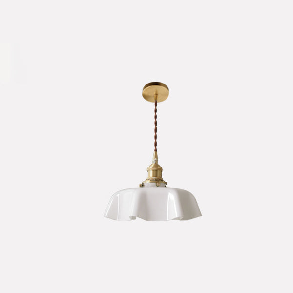 Traditional Vintage Brass Glass Petal 1-Light Pendant Light For Dining Room