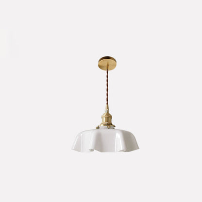 Traditional Vintage Brass Glass Petal 1-Light Pendant Light For Dining Room