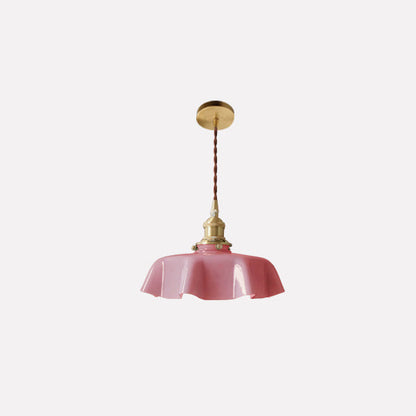 Traditional Vintage Brass Glass Petal 1-Light Pendant Light For Dining Room
