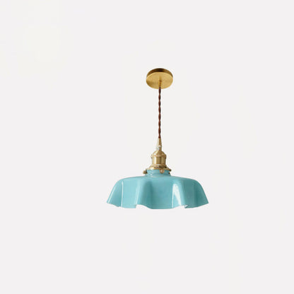 Traditional Vintage Brass Glass Petal 1-Light Pendant Light For Dining Room