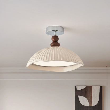 Traditional Vintage Iron Resin Stripe Dome Eggshell LED Semi-Flush Mount Ceiling Light For Living Room