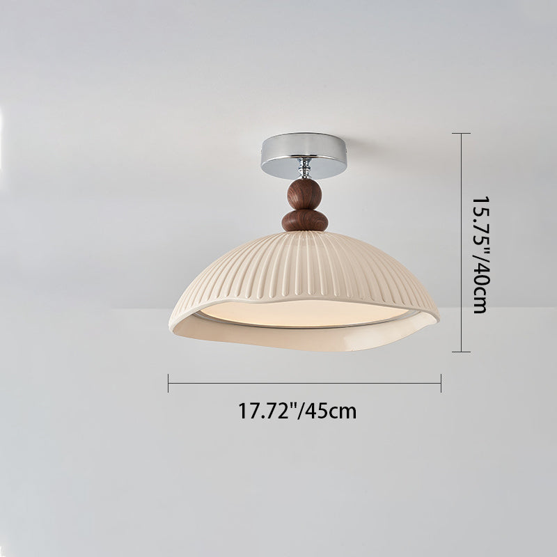 Traditional Vintage Iron Resin Stripe Dome Eggshell LED Semi-Flush Mount Ceiling Light For Living Room