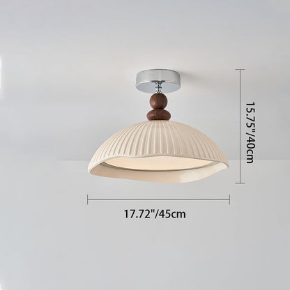 Traditional Vintage Iron Resin Stripe Dome Eggshell LED Semi-Flush Mount Ceiling Light For Living Room