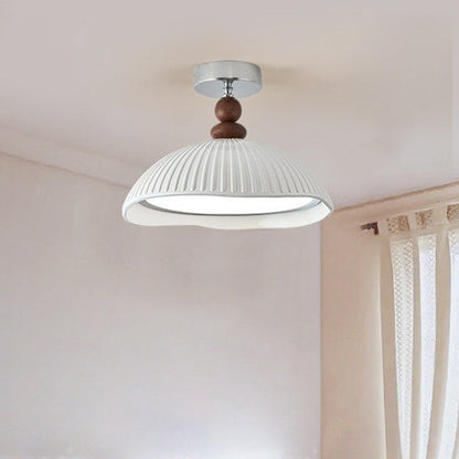 Traditional Vintage Iron Resin Stripe Dome Eggshell LED Semi-Flush Mount Ceiling Light For Living Room