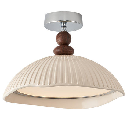 Traditional Vintage Iron Resin Stripe Dome Eggshell LED Semi-Flush Mount Ceiling Light For Living Room