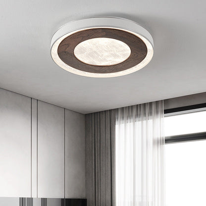 Modern Luxury Walnut Wood Acrylic Round LED Flush Mount Ceiling Light For Living Room