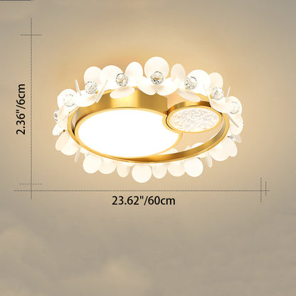 Modern Luxury Iron Acrylic Glass Crystal Petal Round LED Flush Mount Ceiling Light For Bedroom