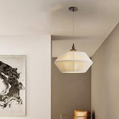 Traditional French Wood Hemp Rope Flying Saucer 3-Light Pendant Light For Living Room