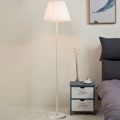 Modern Minimalist Drum Pleated Shape Iron Fabric 1-Light Standing Floor Lamp For Bedroom