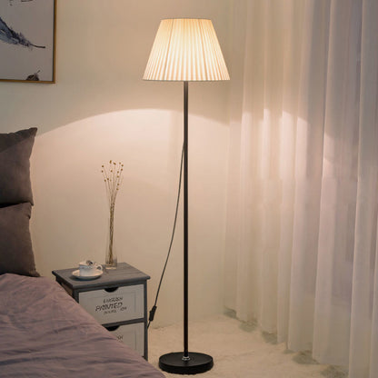 Modern Minimalist Drum Pleated Shape Iron Fabric 1-Light Standing Floor Lamp For Bedroom