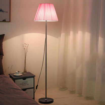 Modern Minimalist Drum Pleated Shape Iron Fabric 1-Light Standing Floor Lamp For Bedroom