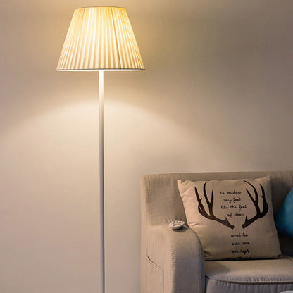 Modern Minimalist Drum Pleated Shape Iron Fabric 1-Light Standing Floor Lamp For Bedroom