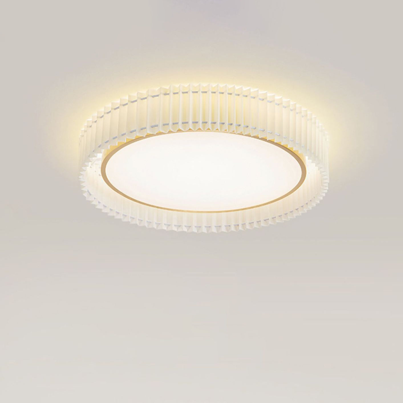 Modern Luxury Iron Fabric Round Pleated LED Flush Mount Ceiling Light For Living Room