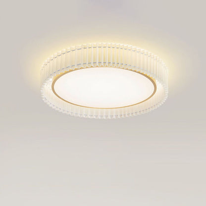 Modern Luxury Iron Fabric Round Pleated LED Flush Mount Ceiling Light For Living Room