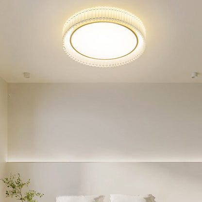 Modern Luxury Iron Fabric Round Pleated LED Flush Mount Ceiling Light For Living Room