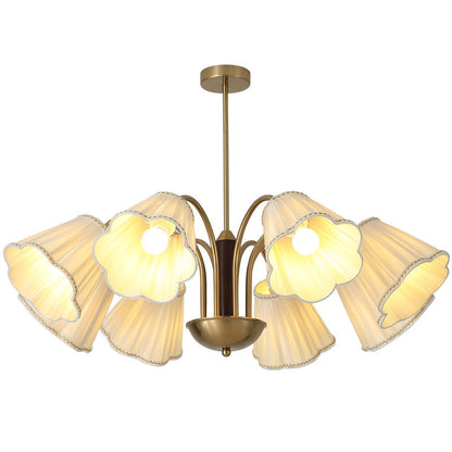 Traditional French Branch Flower Fabric Iron Wood 5/6/8 -Light Chandelier For Living Room