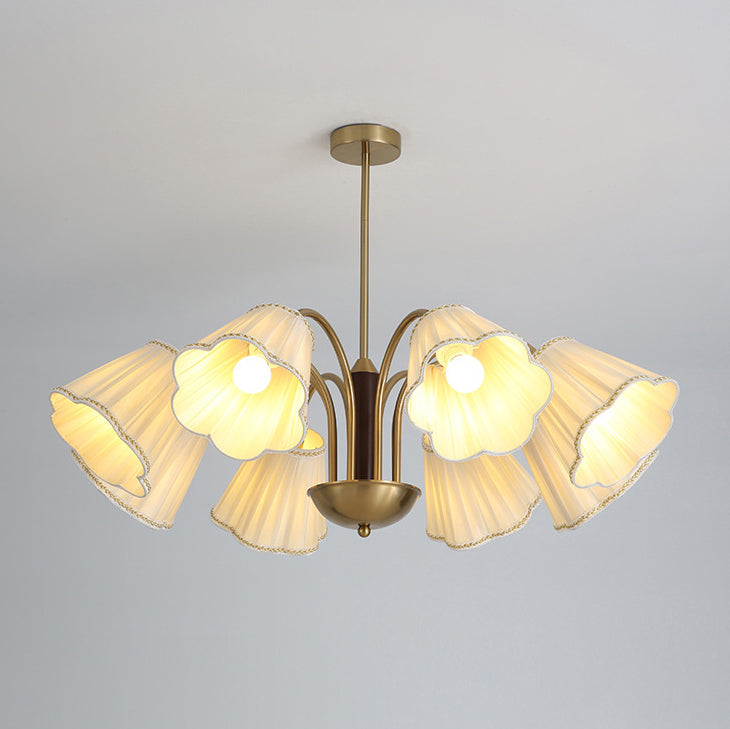 Traditional French Branch Flower Fabric Iron Wood 5/6/8 -Light Chandelier For Living Room