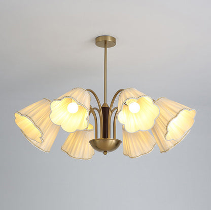Traditional French Branch Flower Fabric Iron Wood 5/6/8 -Light Chandelier For Living Room