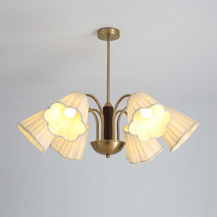 Traditional French Branch Flower Fabric Iron Wood 5/6/8 -Light Chandelier For Living Room