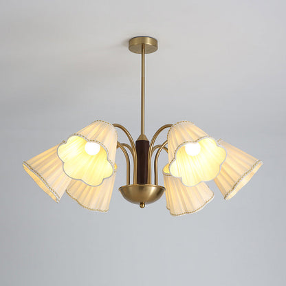 Traditional French Branch Flower Fabric Iron Wood 5/6/8 -Light Chandelier For Living Room