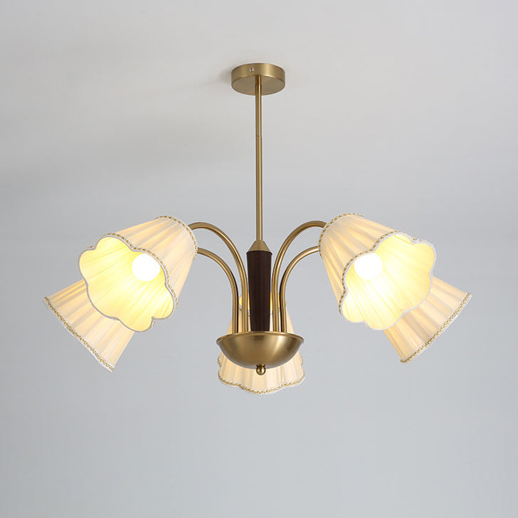 Traditional French Branch Flower Fabric Iron Wood 5/6/8 -Light Chandelier For Living Room
