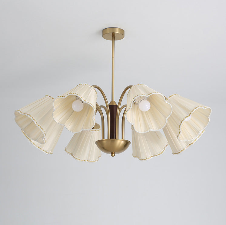 Traditional French Branch Flower Fabric Iron Wood 5/6/8 -Light Chandelier For Living Room