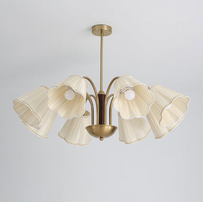 Traditional French Branch Flower Fabric Iron Wood 5/6/8 -Light Chandelier For Living Room