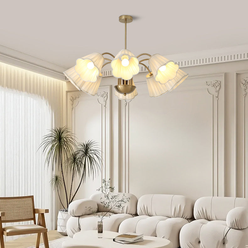Traditional French Branch Flower Fabric Iron Wood 5/6/8 -Light Chandelier For Living Room