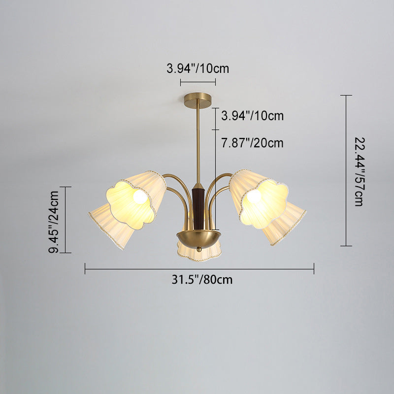 Traditional French Branch Flower Fabric Iron Wood 5/6/8 -Light Chandelier For Living Room
