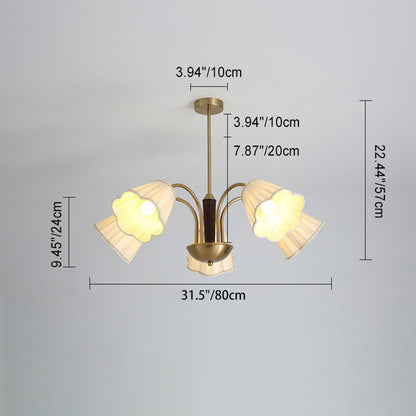 Traditional French Branch Flower Fabric Iron Wood 5/6/8 -Light Chandelier For Living Room