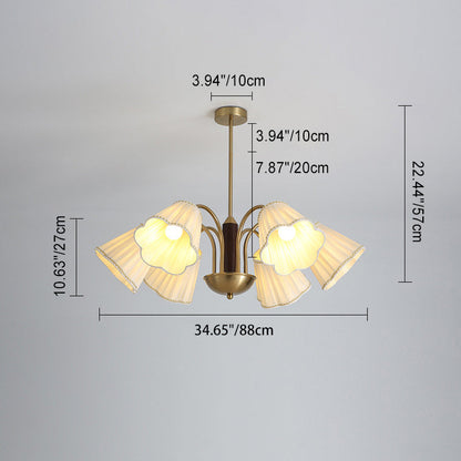 Traditional French Branch Flower Fabric Iron Wood 5/6/8 -Light Chandelier For Living Room