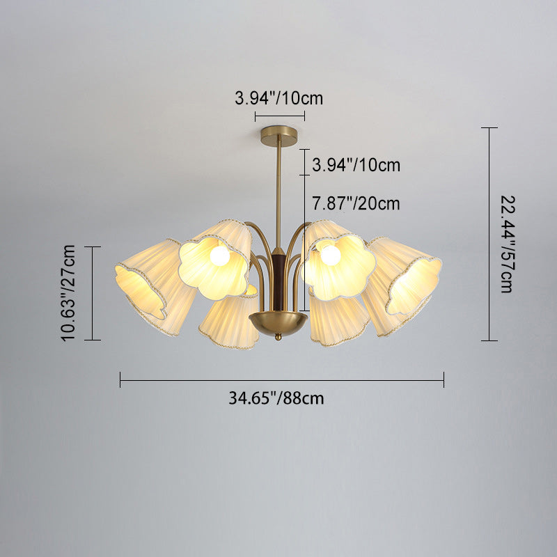 Traditional French Branch Flower Fabric Iron Wood 5/6/8 -Light Chandelier For Living Room