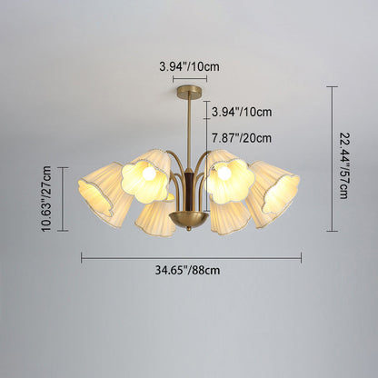 Traditional French Branch Flower Fabric Iron Wood 5/6/8 -Light Chandelier For Living Room
