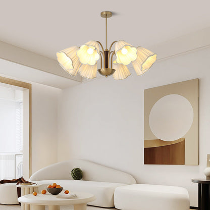 Traditional French Branch Flower Fabric Iron Wood 5/6/8 -Light Chandelier For Living Room