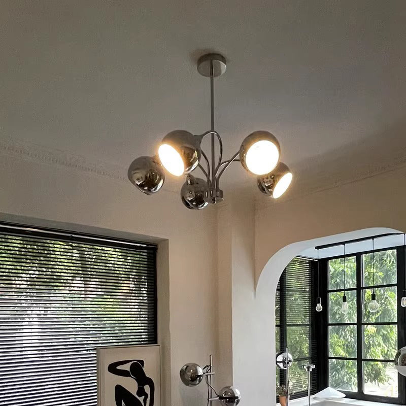 Modern Mid-Century Iron Finish Round 3/5-Light Chandelier For Living Room
