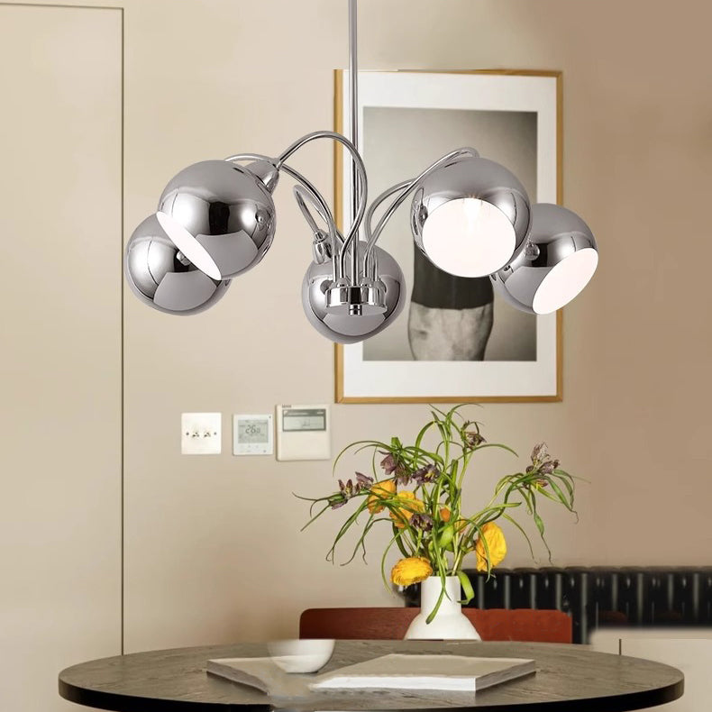 Modern Mid-Century Iron Finish Round 3/5-Light Chandelier For Living Room