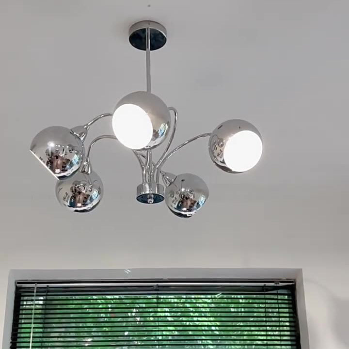 Modern Mid-Century Iron Finish Round 3/5-Light Chandelier For Living Room