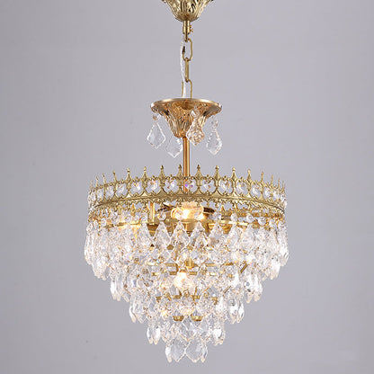 Contemporary Retro Iron Crystal Teardrop Crown Shaped 1/4/6 Light Chandelier For Living Room